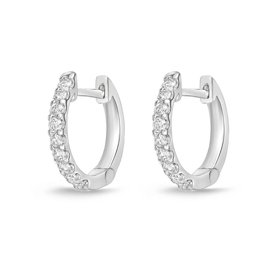 Mini Diamond Huggie Hoop Earrings in White Gold