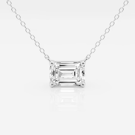Lab Grown Diamond Emerald Solitaire Pendant in White Gold