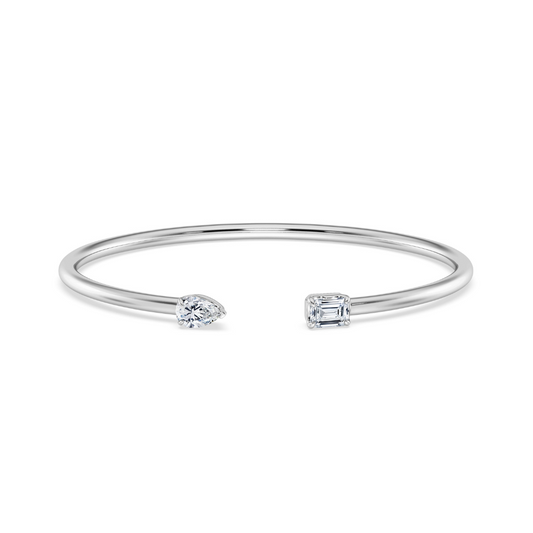 Mixed Shape Lab Diamond Open Cuff Bangle in White Gold