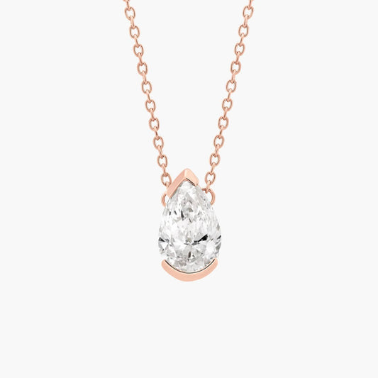 Diamond Pear Cut Partial-Bezel Solitaire Pendant