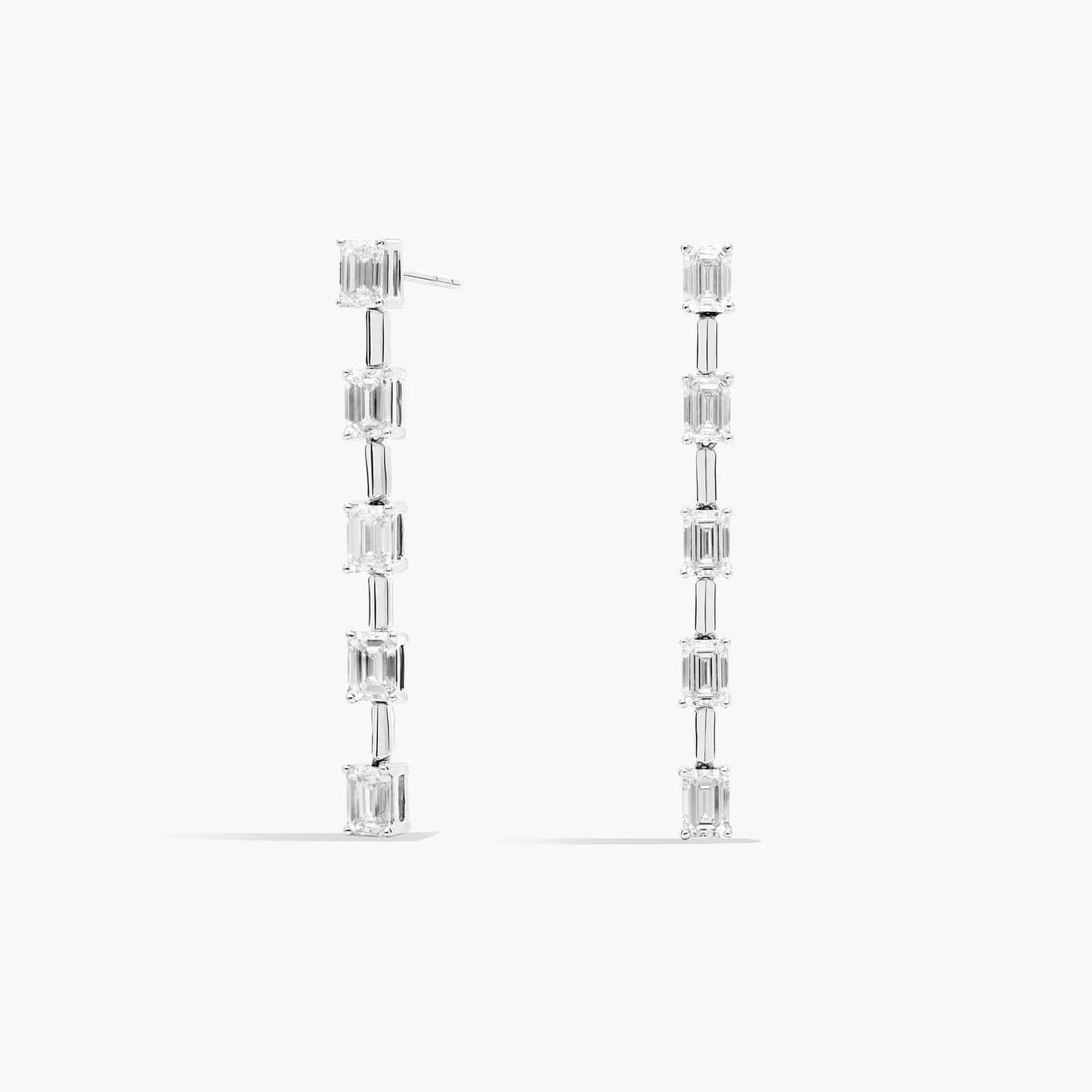 Lab Grown Emerald Cut Diamond Line Drop Earrings