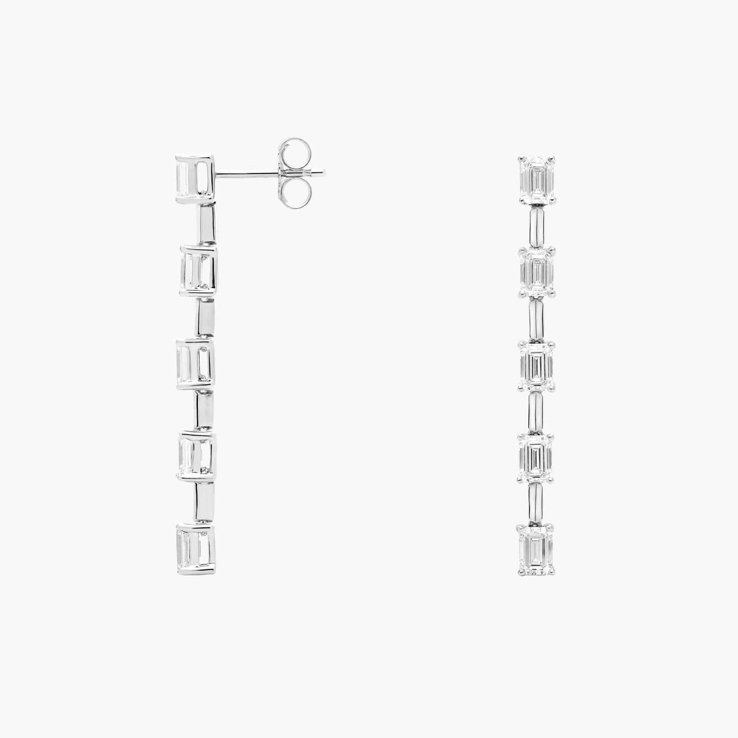 Lab Grown Emerald Cut Diamond Line Drop Earrings