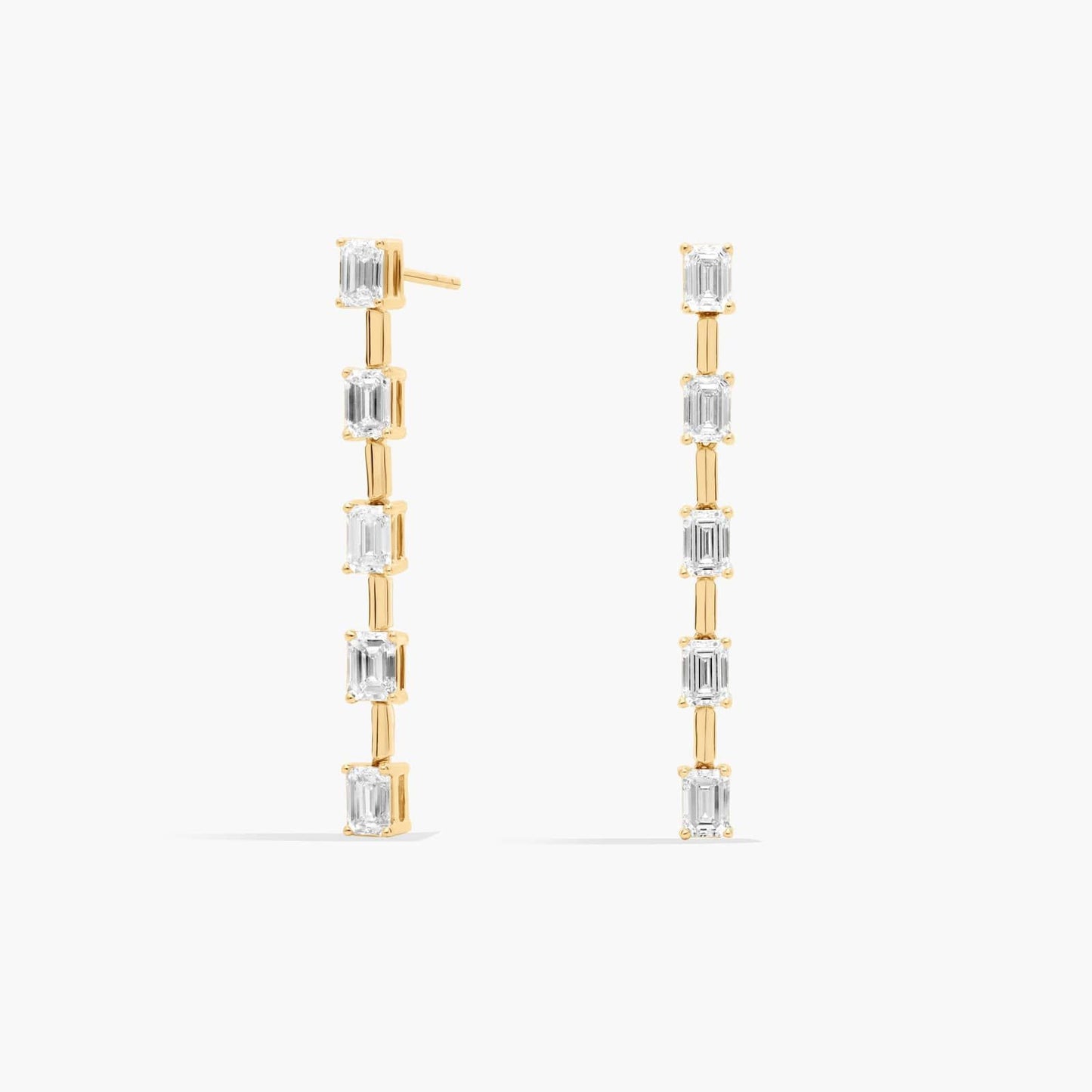 Lab Grown Emerald Cut Diamond Line Drop Earrings