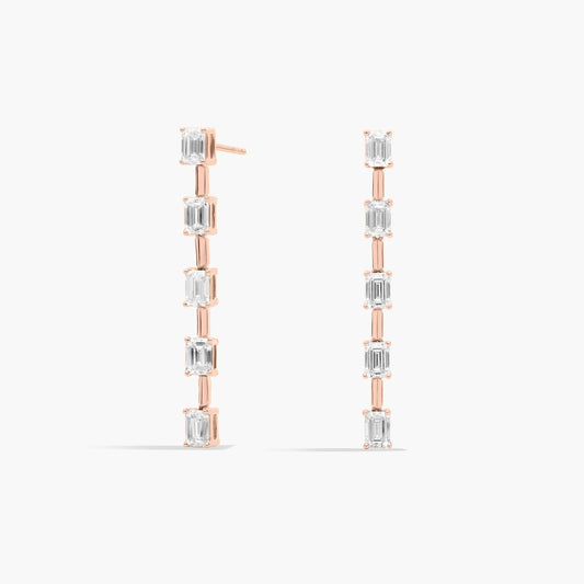 Lab Grown Emerald Cut Diamond Line Drop Earrings