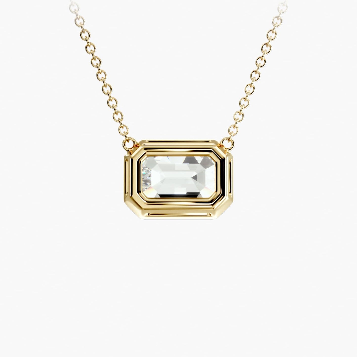East West Emerald Cut Bezel Diamond Pendant