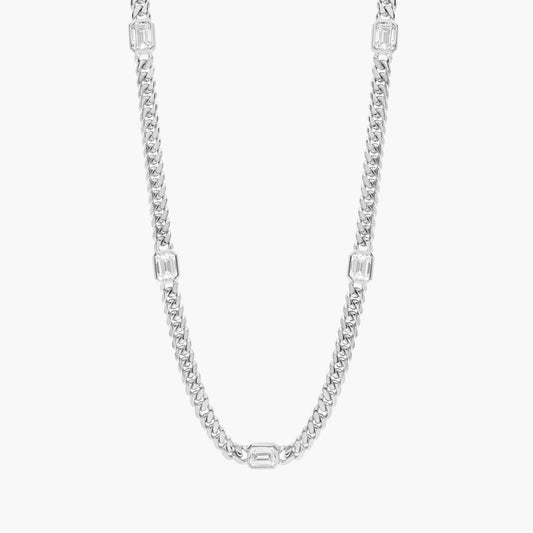 Lab Grown Emerald Cut Five-Stone Diamond Bezel Cuban Necklace