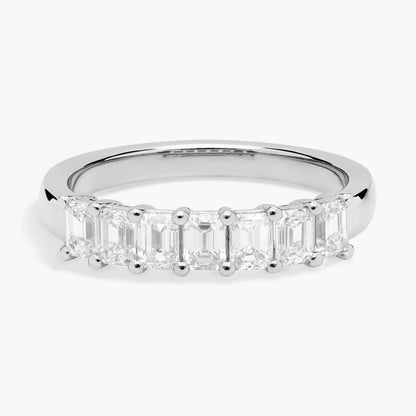 Seven Stone Emerald Cut Diamond Ring With Basket Setting in White Gold