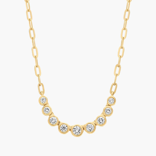 Graduated Diamond Bezel Smile Paperclip Necklace