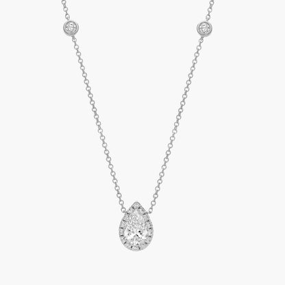Lab Grown Diamond Pear Halo Station Pendant