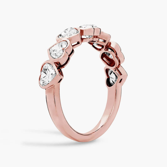 7 Stone Heart Bezel Diamond Anniversary Ring