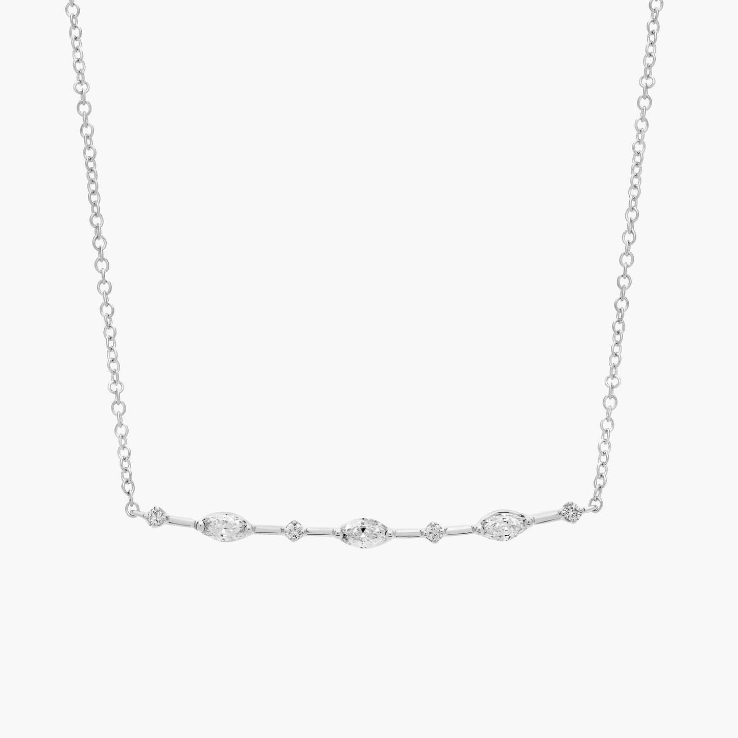 Marquise and Round Alternating Diamond Bar Necklace