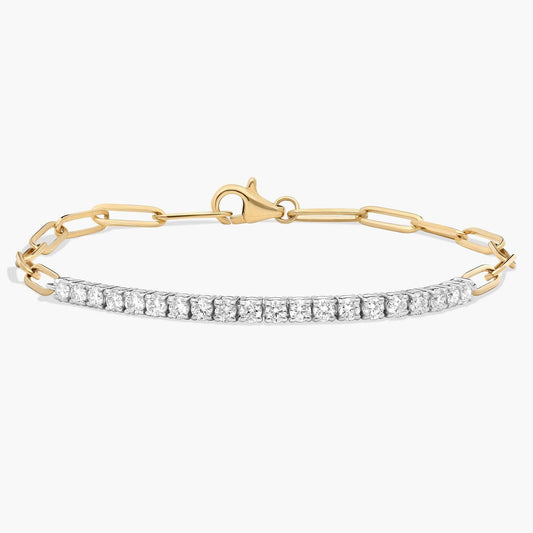Two-Toned Diamond Paperclip Bracelet in14k Yellow Gold