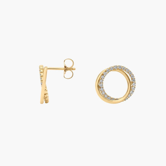 Lab Grown Pavé Diamond Overlayed Circle Stud Earrings