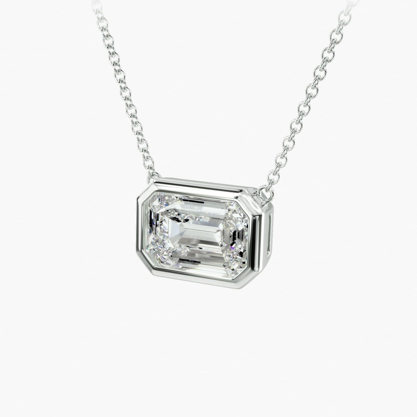 East West Emerald Cut Bezel Diamond Pendant