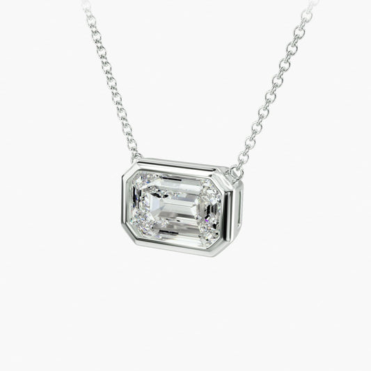 East West Emerald Cut Bezel Diamond Pendant