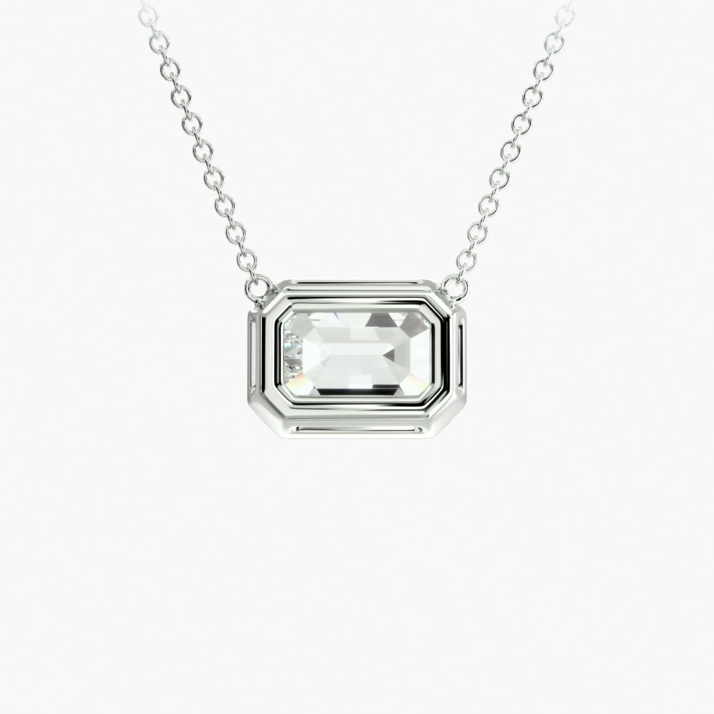 East West Emerald Cut Bezel Diamond Pendant