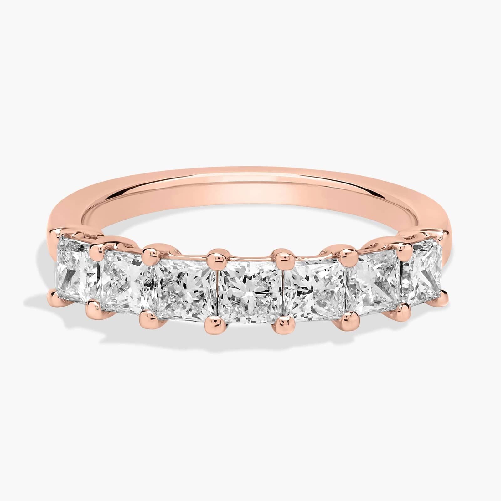 7 Stone Princess Lab Grown Diamond Ring in 14k Rose Gold for Women 