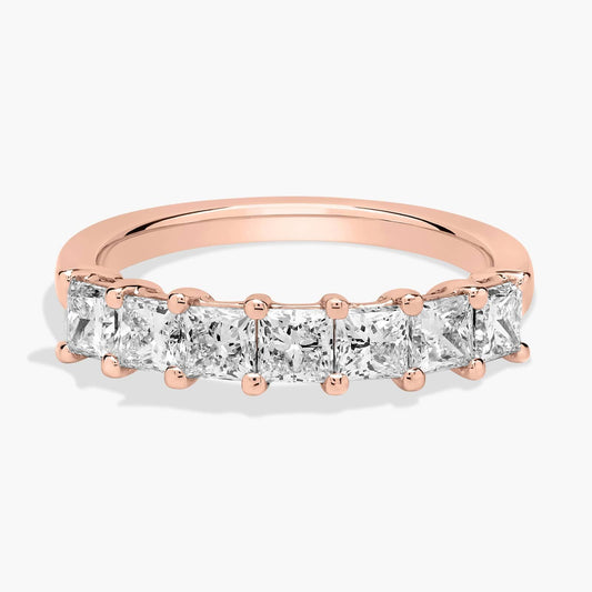 7 Stone Princess Lab Grown Diamond Ring in 14k Rose Gold for Women 