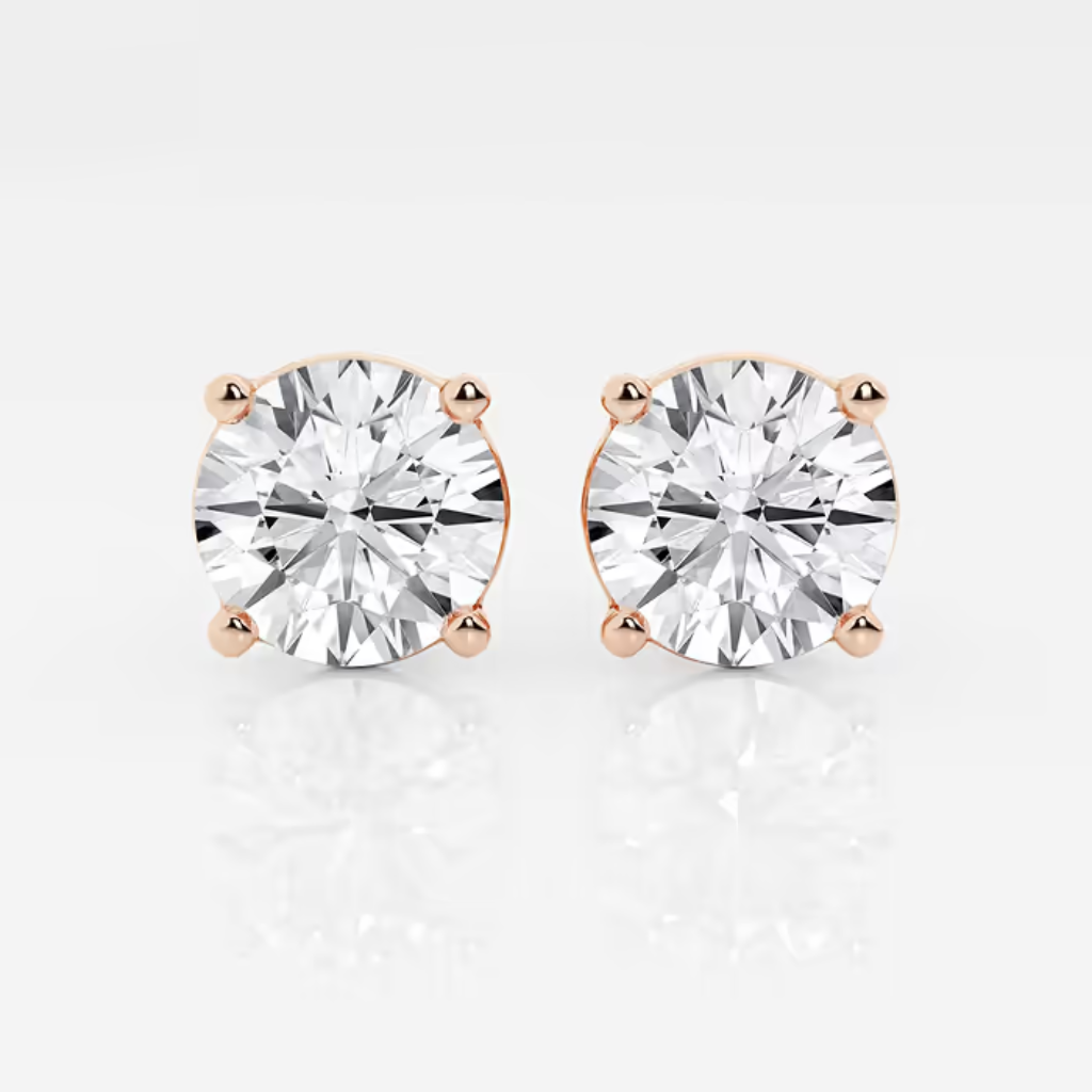 Four-Prong Round Diamond Stud Earrings in Rose Gold