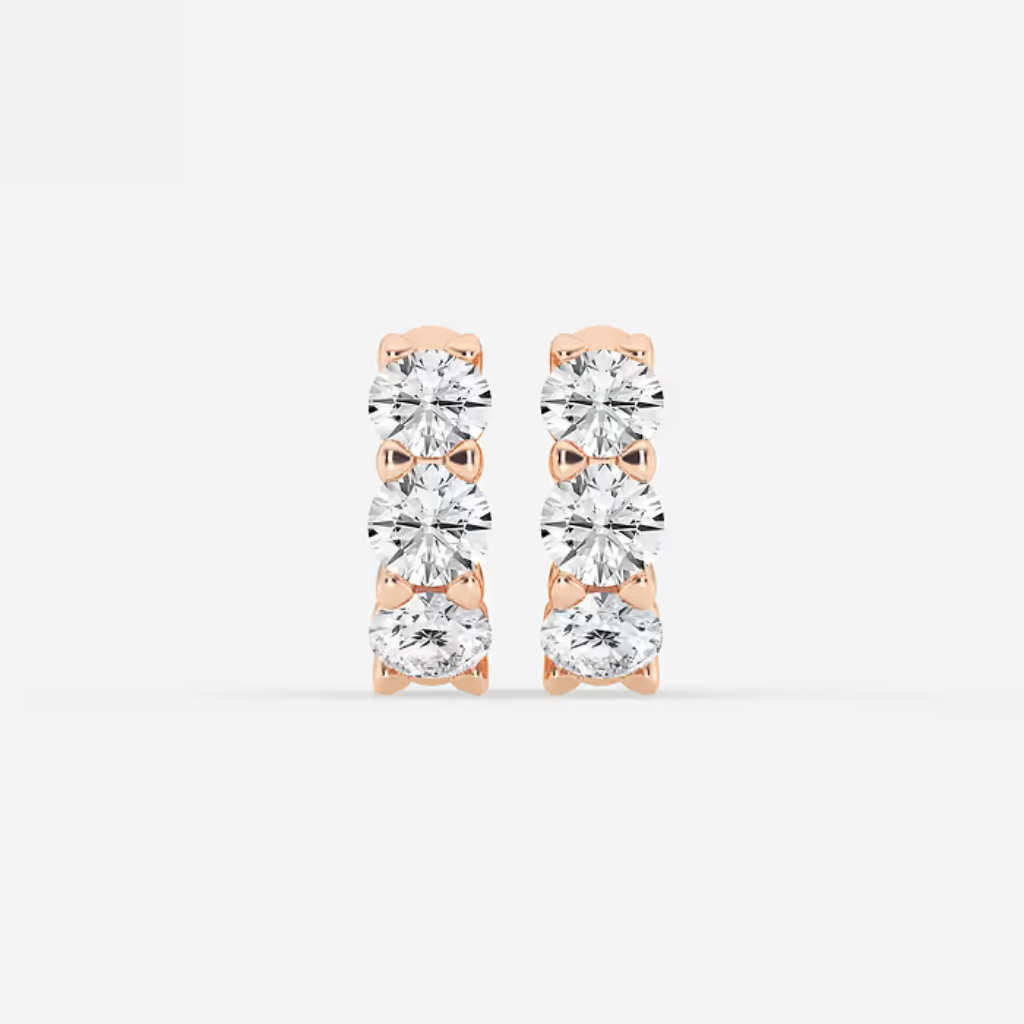 Round Lab Grown Diamond Huggie Hoop Earrings in Rose Gold