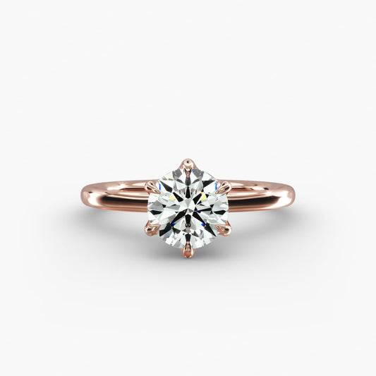 Six-Prong Solitaire Plus Hidden Halo Diamond Engagement Ring
