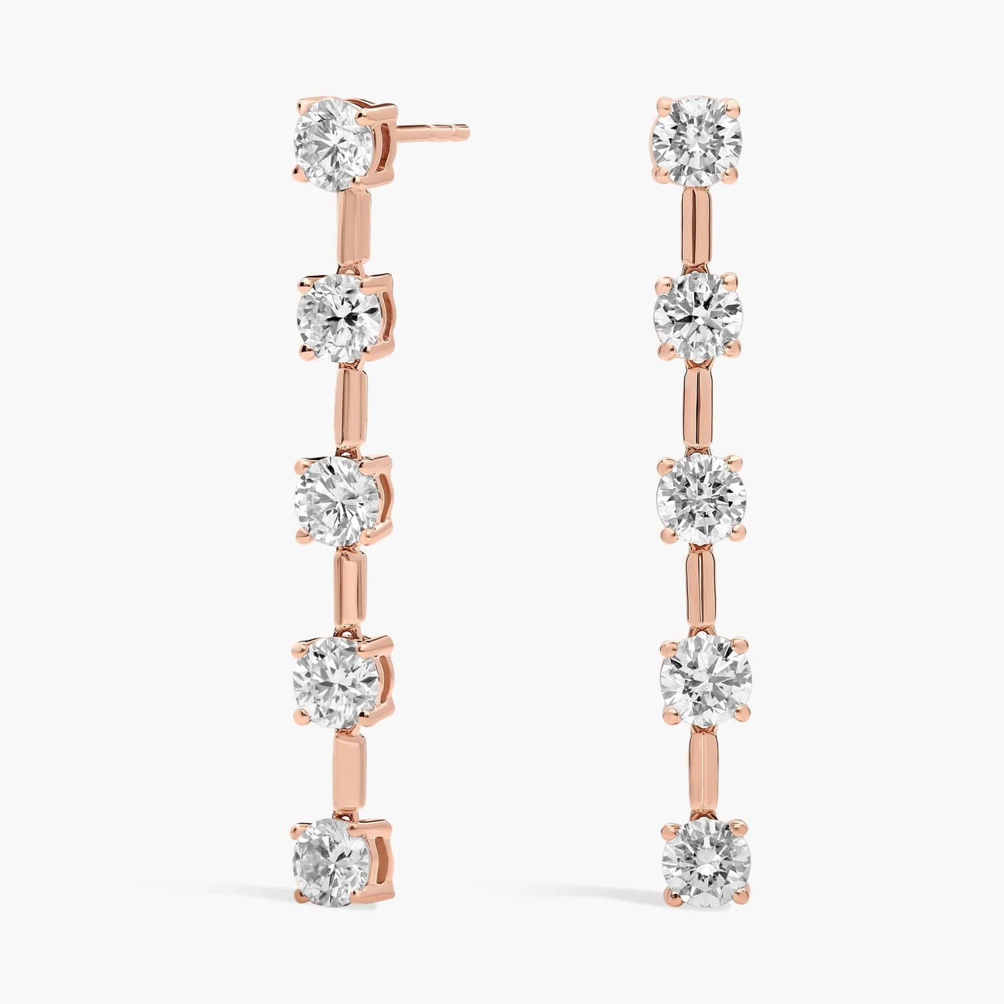 Lab Grown Round Diamond Line Drop Earrings
