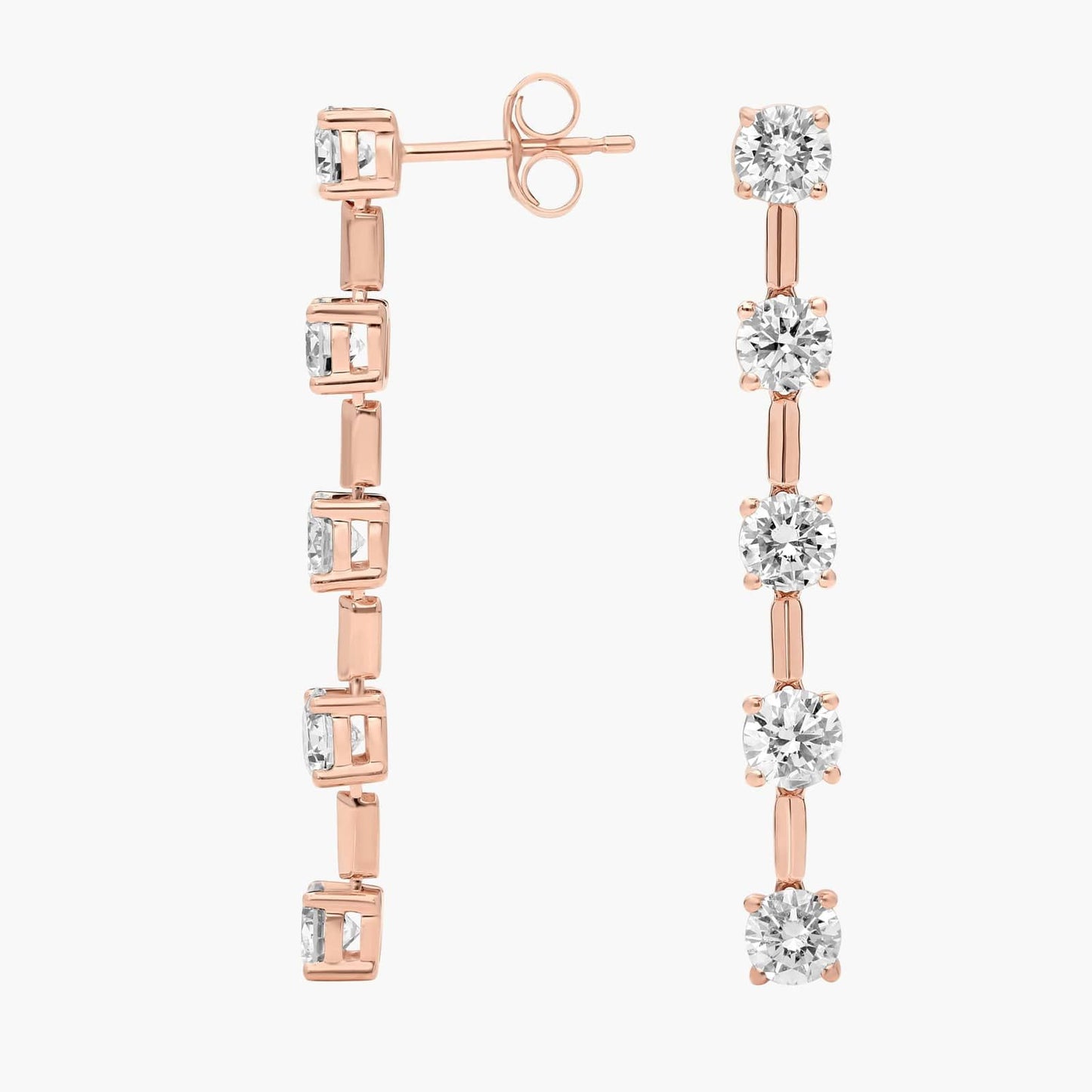 Lab Grown Round Diamond Line Drop Earrings
