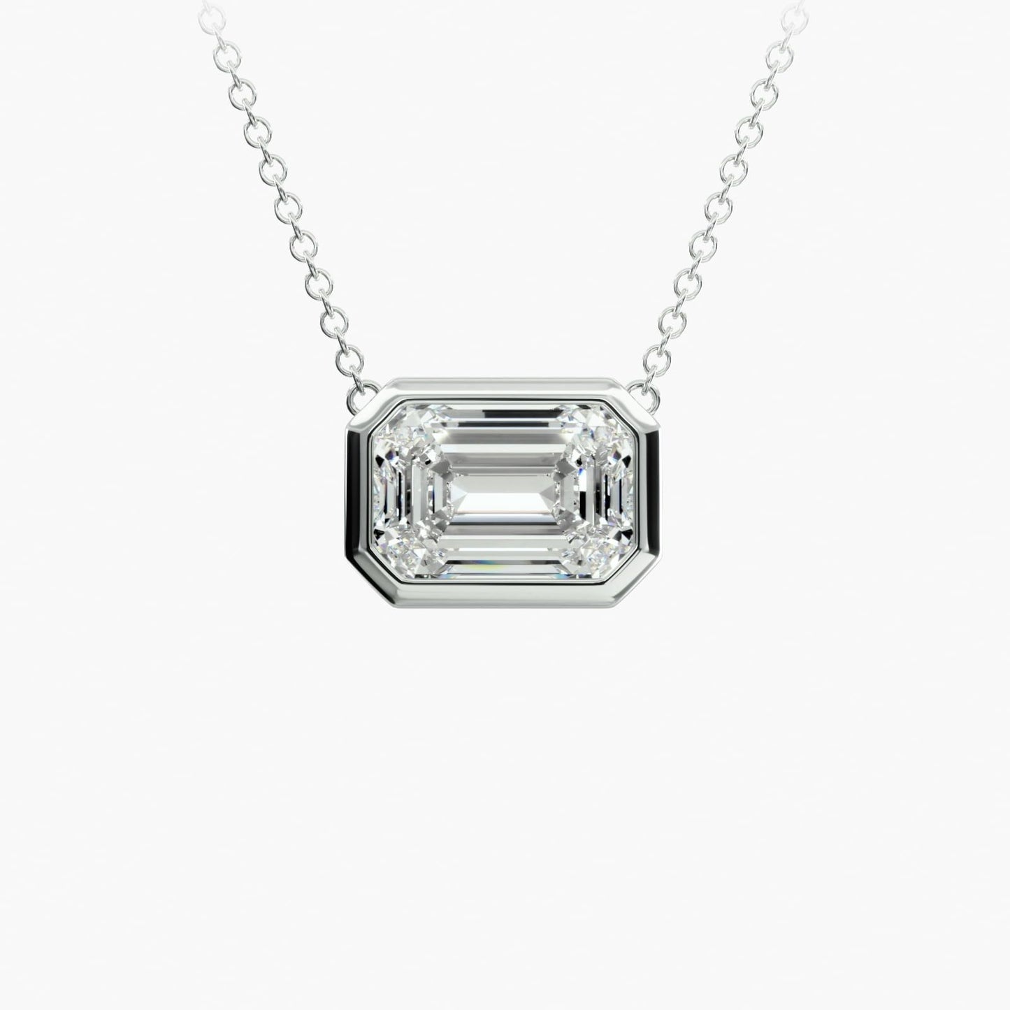 East West Emerald Cut Bezel Diamond Pendant
