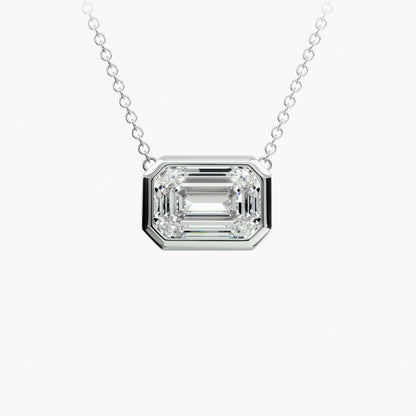 East West Emerald Cut Bezel Diamond Pendant