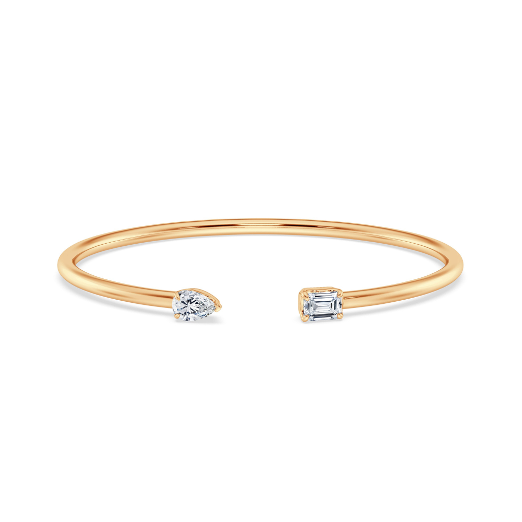 Mixed Shape Diamond Open Cuff Bangle in Yellow Gold