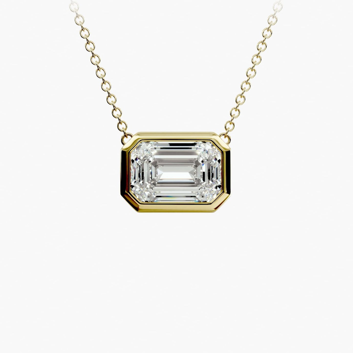 East West Emerald Cut Bezel Diamond Pendant